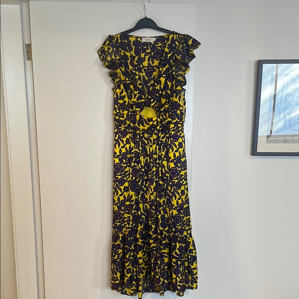 Floral Yellow and purple midi Dress